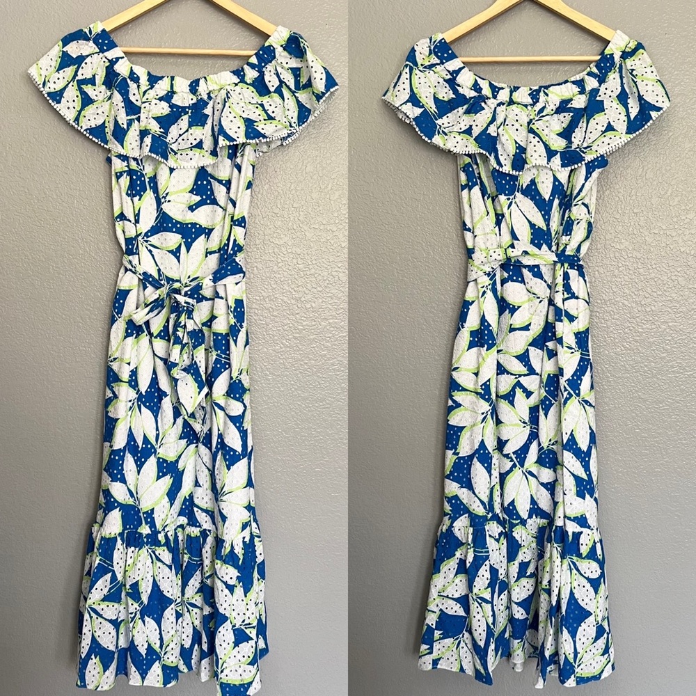 Draper James Off The Shoulder Eyelet Floral Flounce Midi Dress - Picture 4 of 5